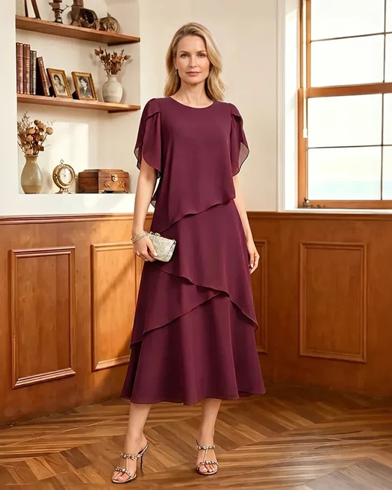 Tiered-Chiffon-Mother-of-Bride-Dress-with-Flutter-Sleeves-Burgundy-1