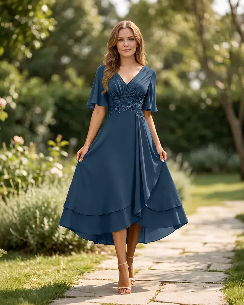 High-Low-Mother-of-the-Bride-Chiffon-Dress-with-V-Neck-Teal-1
