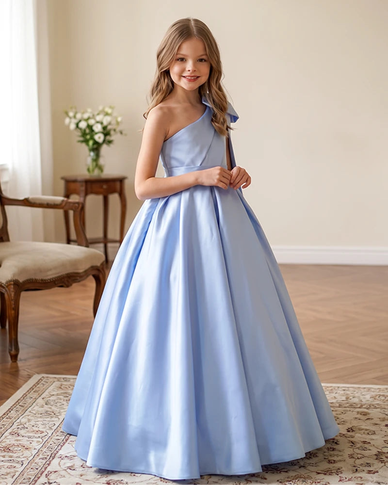 One-Shoulder-Satin-A-Line-Flower-Girl-Dress-1