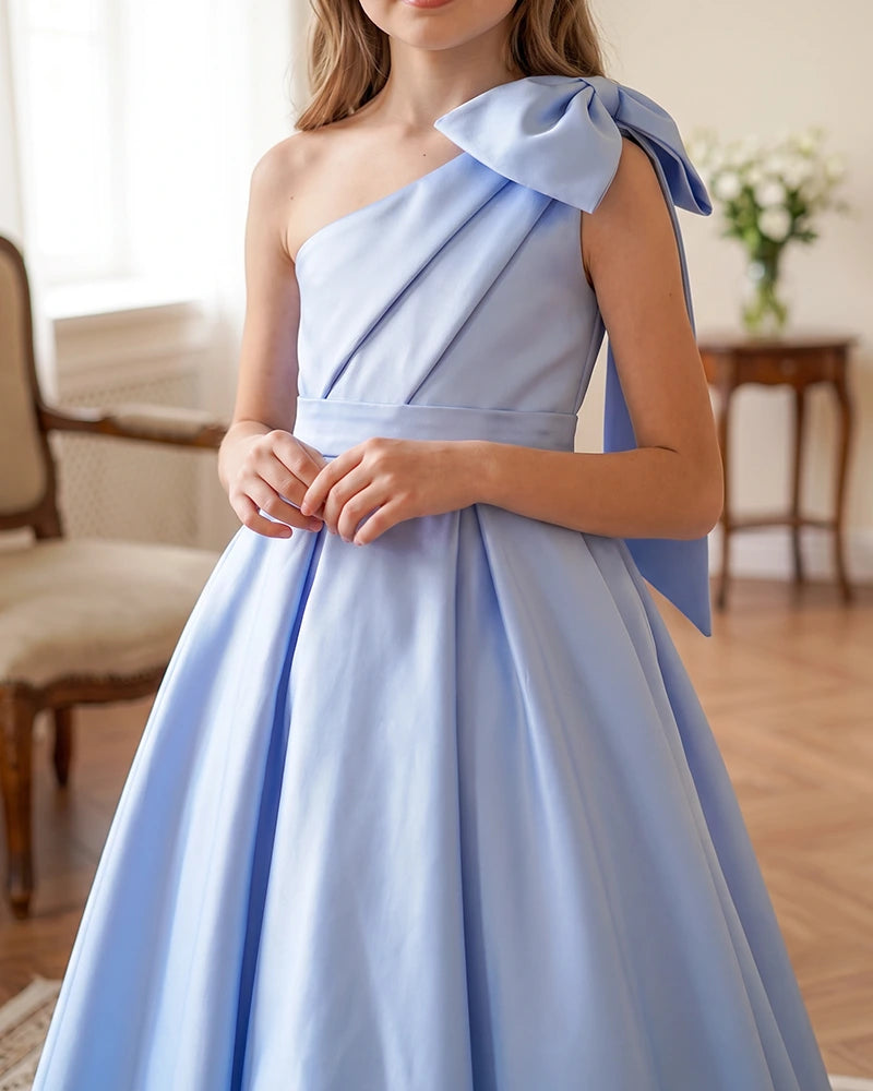 One-Shoulder-Satin-A-Line-Flower-Girl-Dress-4