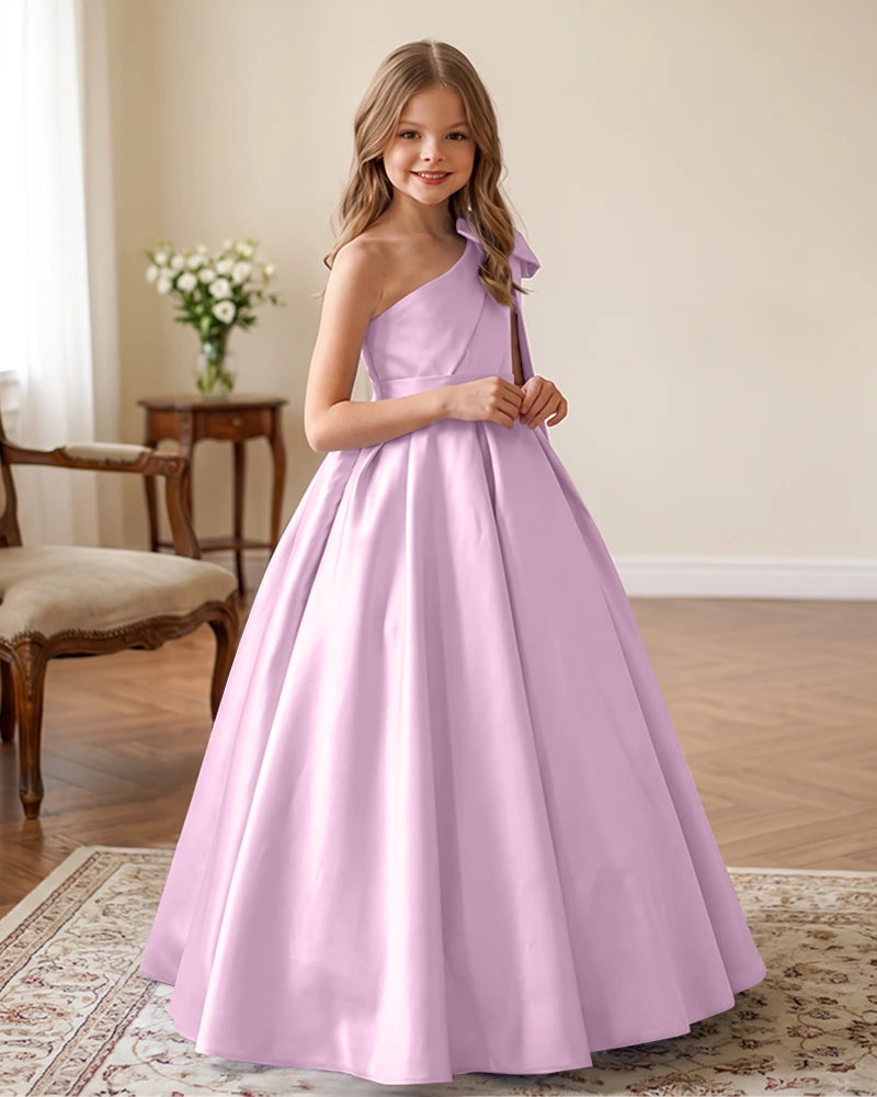 One-Shoulder-Satin-A-Line-Flower-Girl-Dress-Candy-Pink-1