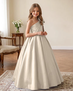 One-Shoulder-Satin-A-Line-Flower-Girl-Dress-Champagne-1