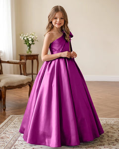 One-Shoulder-Satin-A-Line-Flower-Girl-Dress-Fuchsia-1