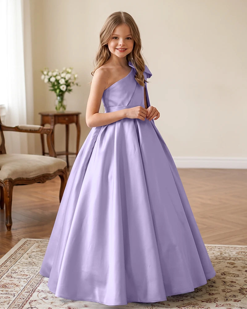 One-Shoulder-Satin-A-Line-Flower-Girl-Dress-Lavender-1