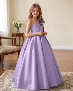 One-Shoulder-Satin-A-Line-Flower-Girl-Dress-Lilac-1