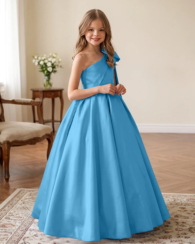 One-Shoulder-Satin-A-Line-Flower-Girl-Dress-Ocean-Blue-1