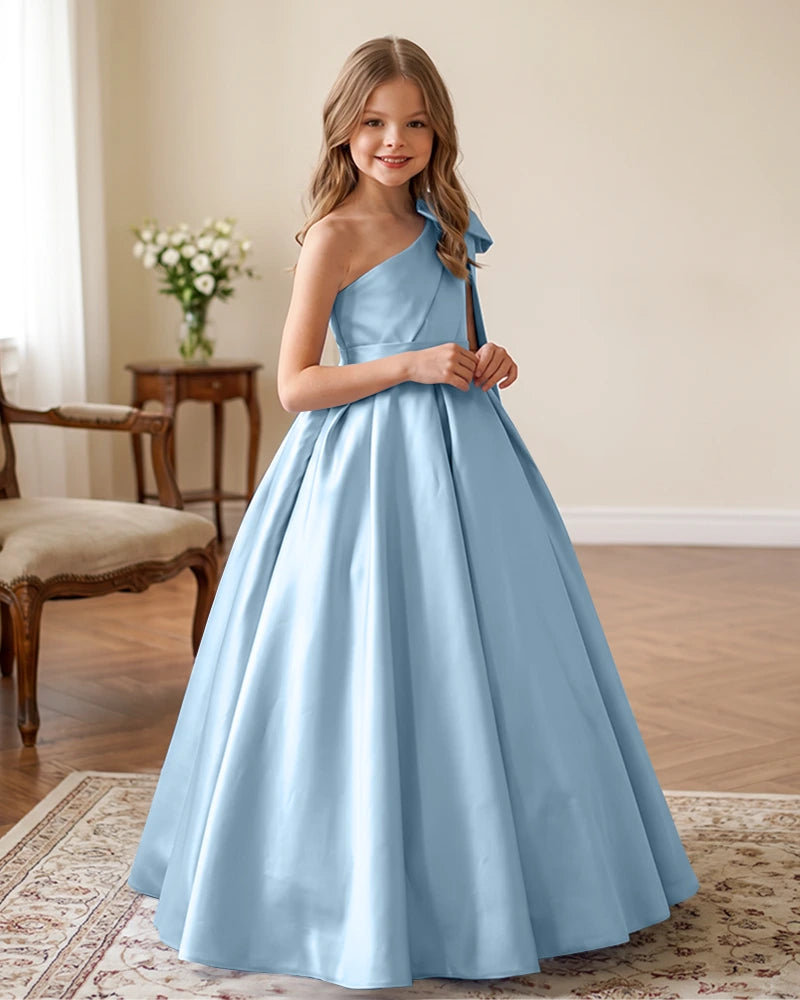 One-Shoulder-Satin-A-Line-Flower-Girl-Dress-Sky-Blue-1