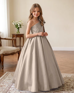 One-Shoulder-Satin-A-Line-Flower-Girl-Dress-Steel-Blue-1