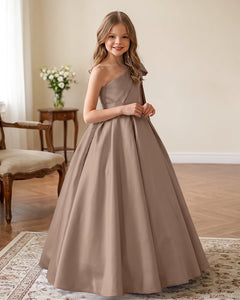 One-Shoulder-Satin-A-Line-Flower-Girl-Dress-Taupe-1