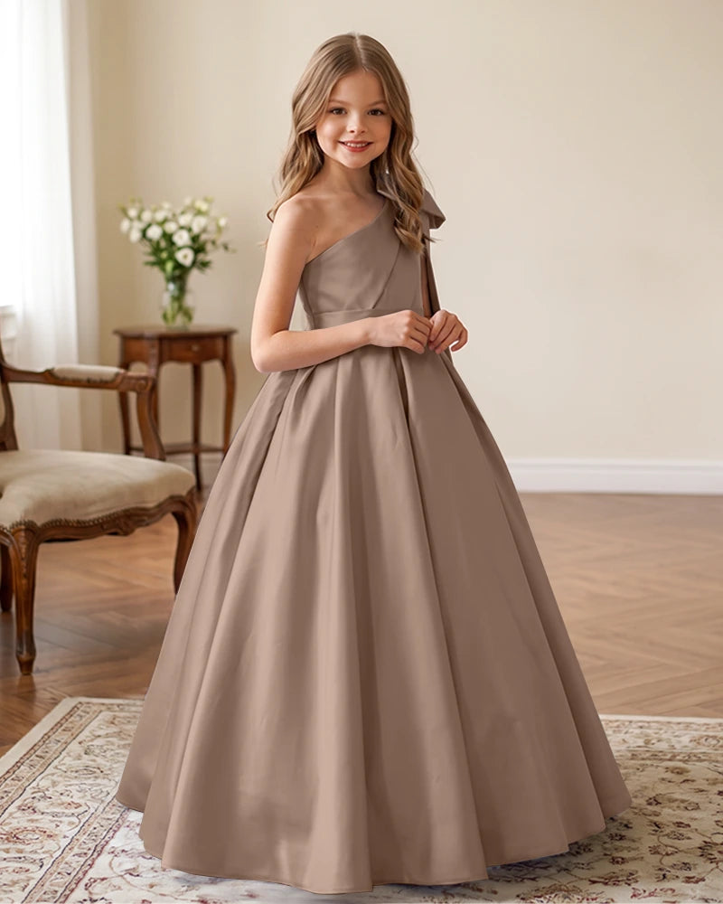 One-Shoulder-Satin-A-Line-Flower-Girl-Dress-Taupe-1