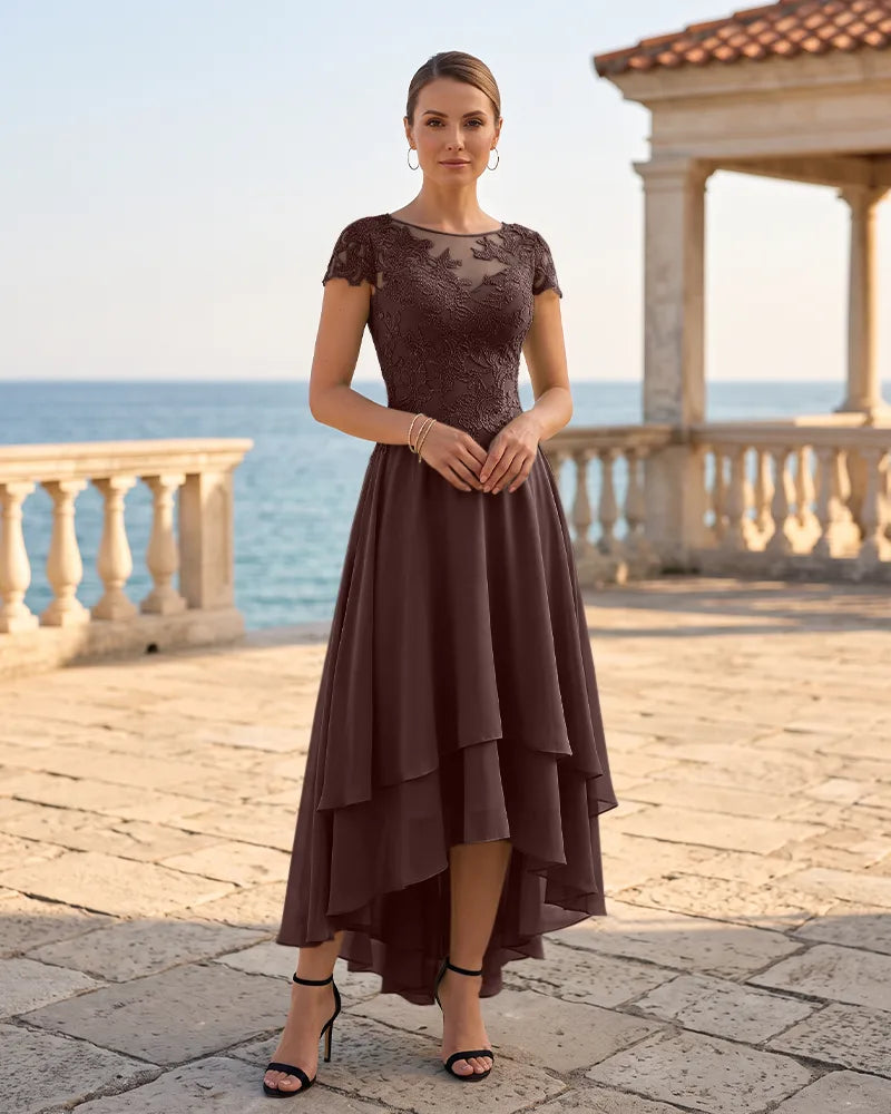 Cap Sleeve Chiffon High Low Mother of the Bride Dress