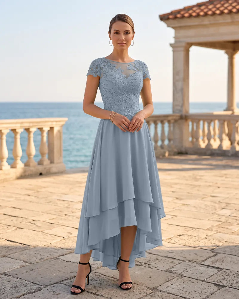 Cap Sleeve Chiffon High Low Mother of the Bride Dress