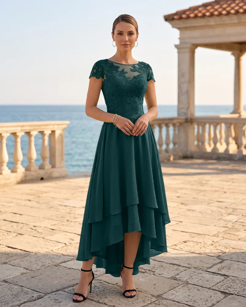 Cap Sleeve Chiffon High Low Mother of the Bride Dress