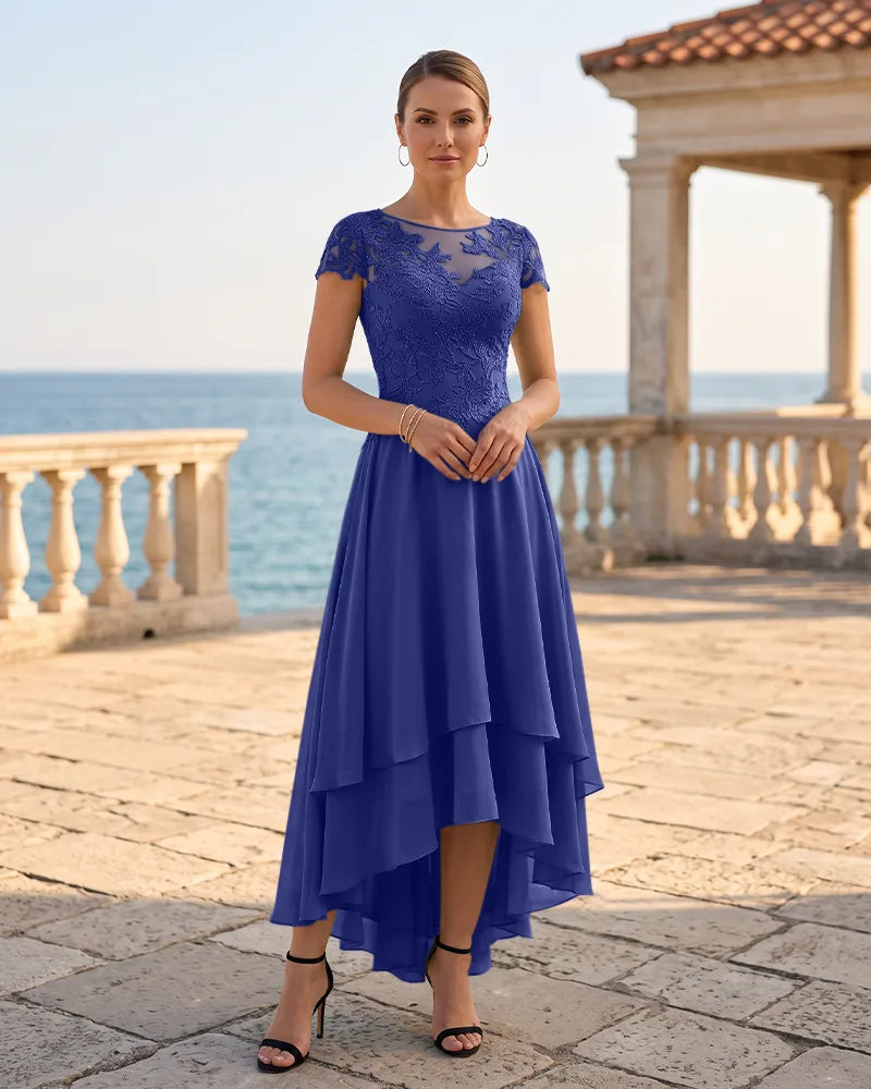 Cap Sleeve Chiffon High Low Mother of the Bride Dress