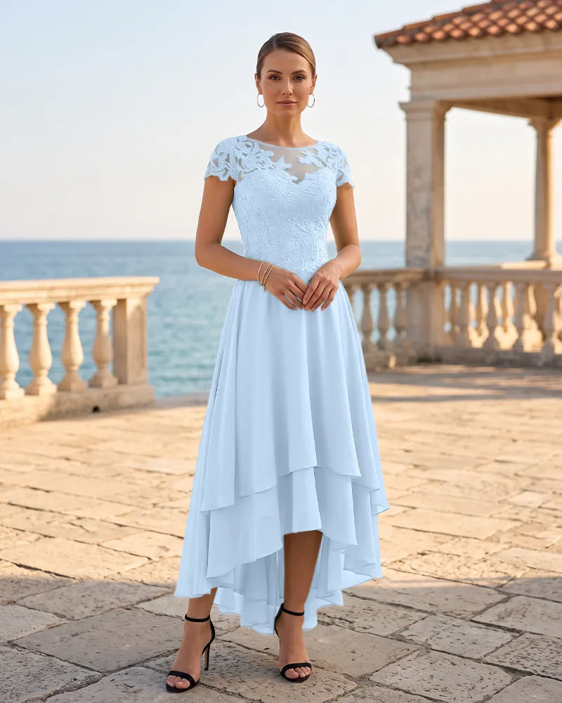 Cap Sleeve Chiffon High Low Mother of the Bride Dress
