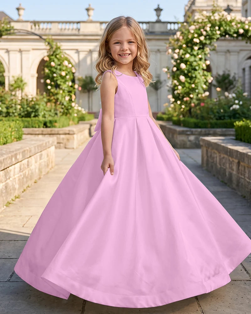 Sleeveless Satin A-Line Flower Girl Dress With Large Back Bow