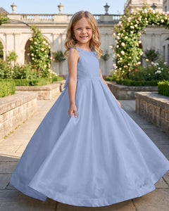 Sleeveless Satin A-Line Flower Girl Dress With Large Back Bow