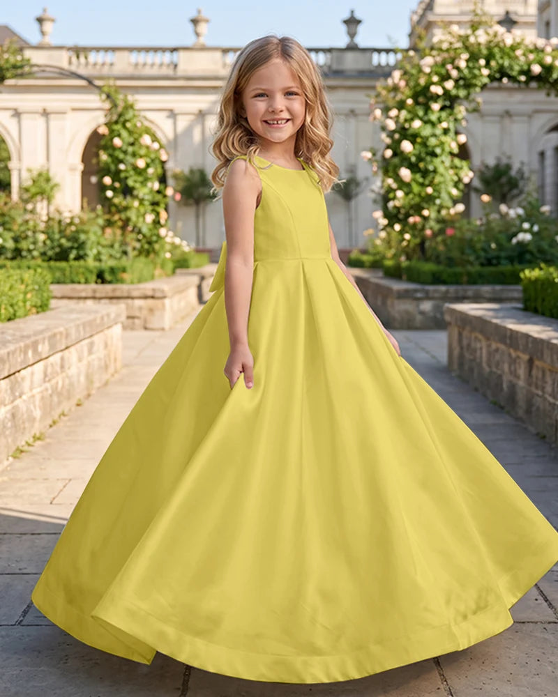 Sleeveless Satin A-Line Flower Girl Dress With Large Back Bow
