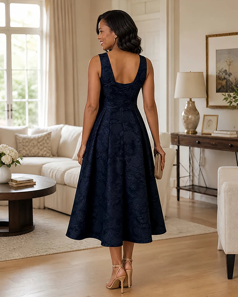 Floral-Jacquard-Mother-of-the-Bride-Midi-Dress-Black-2