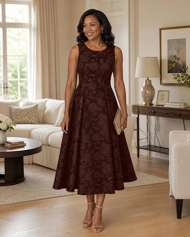 Floral-Jacquard-Mother-of-the-Bride-Midi-Dress-Brown-1