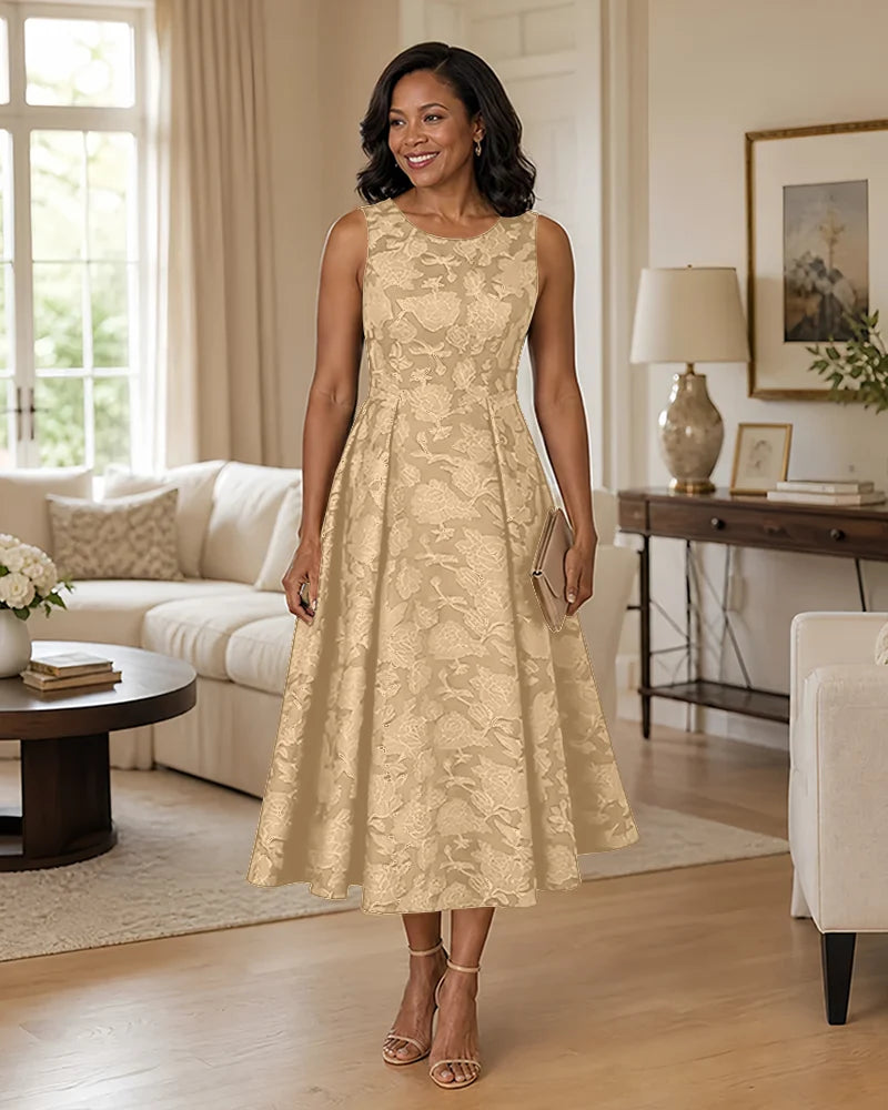 Floral-Jacquard-Mother-of-the-Bride-Midi-Dress-Champagne-1