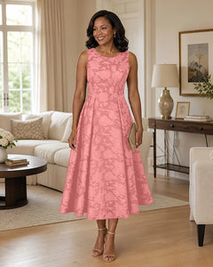 Floral-Jacquard-Mother-of-the-Bride-Midi-Dress-Coral-1