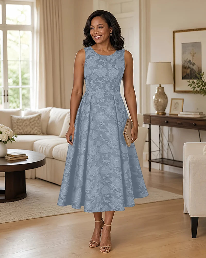 Floral-Jacquard-Mother-of-the-Bride-Midi-Dress-Dusty-Blue-1