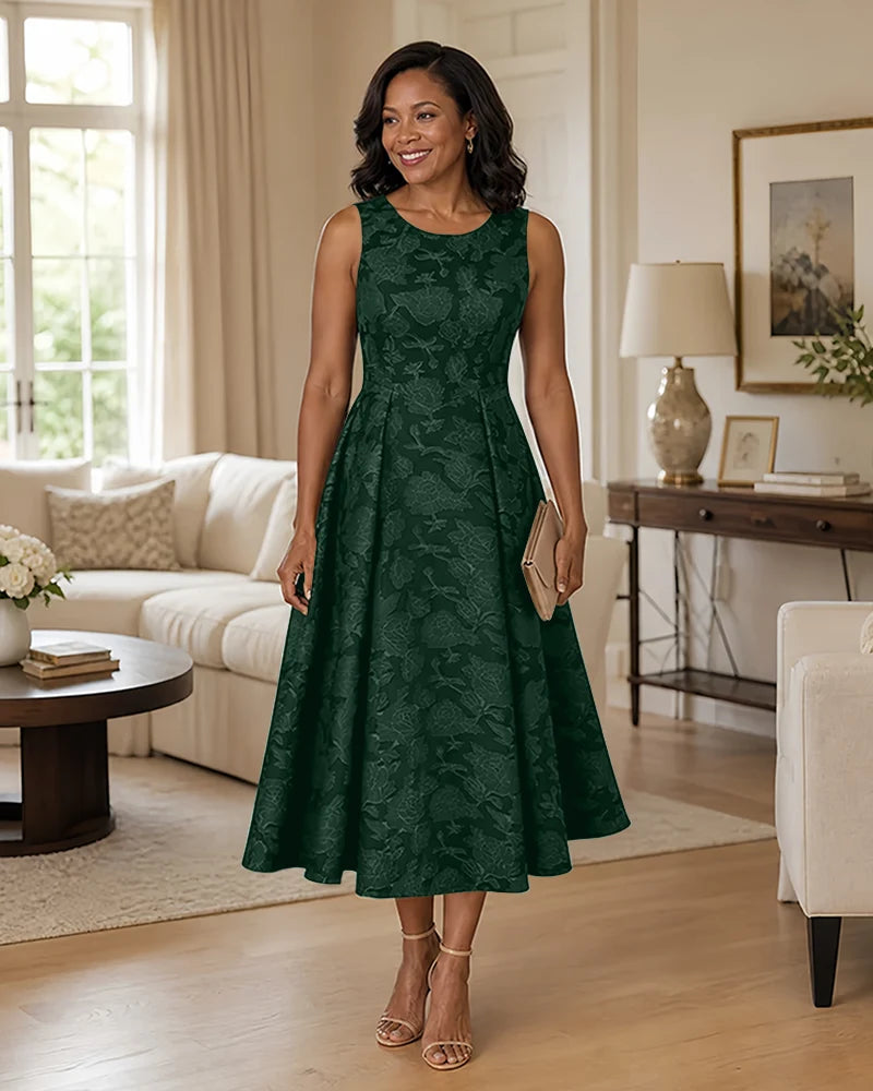Floral-Jacquard-Mother-of-the-Bride-Midi-Dress-Emerald-1