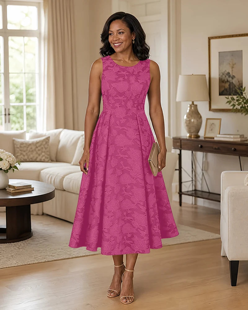 Floral-Jacquard-Mother-of-the-Bride-Midi-Dress-Fuchsia-1