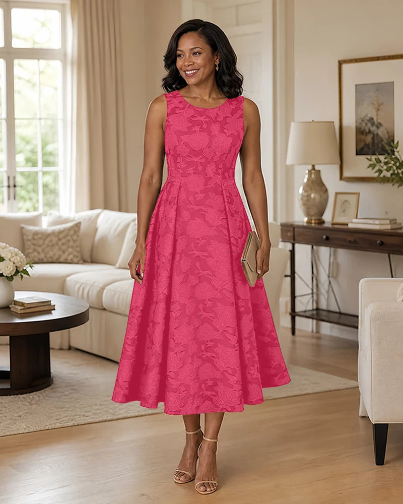 Floral-Jacquard-Mother-of-the-Bride-Midi-Dress-Hot-Pink-1
