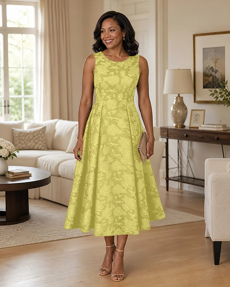 Floral-Jacquard-Mother-of-the-Bride-Midi-Dress-Lemon-1