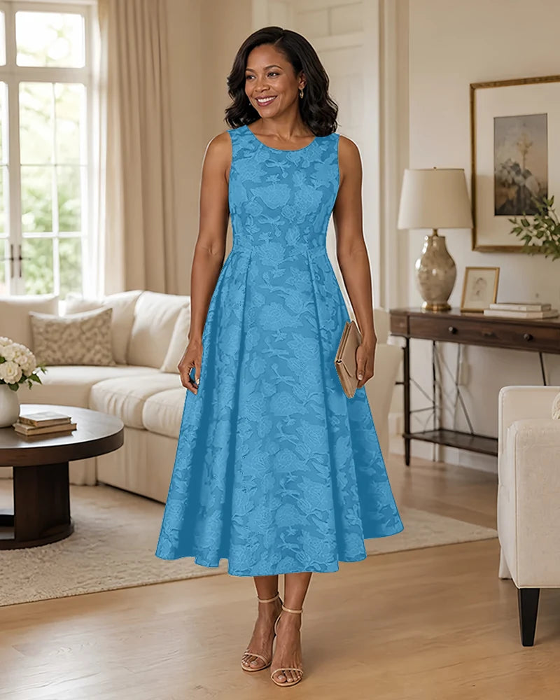 Floral-Jacquard-Mother-of-the-Bride-Midi-Dress-Ocean-Blue-1