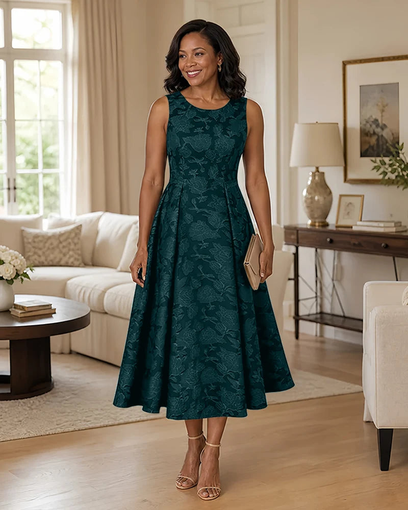 Floral-Jacquard-Mother-of-the-Bride-Midi-Dress-Peacock-1