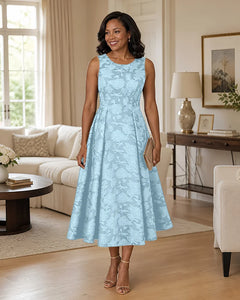 Floral-Jacquard-Mother-of-the-Bride-Midi-Dress-Sky-Blue-1
