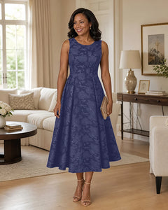 Floral-Jacquard-Mother-of-the-Bride-Midi-Dress-Steel-Blue-1