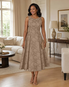 Floral-Jacquard-Mother-of-the-Bride-Midi-Dress-Taupe-1