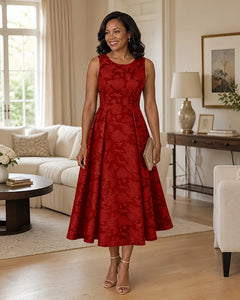 Floral-Jacquard-Mother-of-the-Bride-Midi-Dress-Terracotta-1