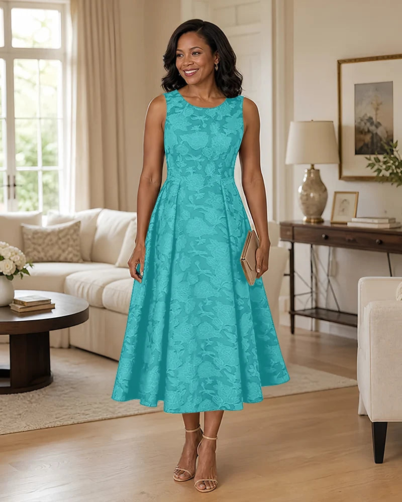 Floral-Jacquard-Mother-of-the-Bride-Midi-Dress-Turquoise-1