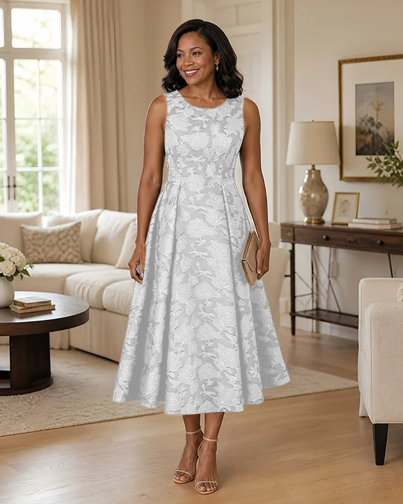 Floral-Jacquard-Mother-of-the-Bride-Midi-Dress-White-1