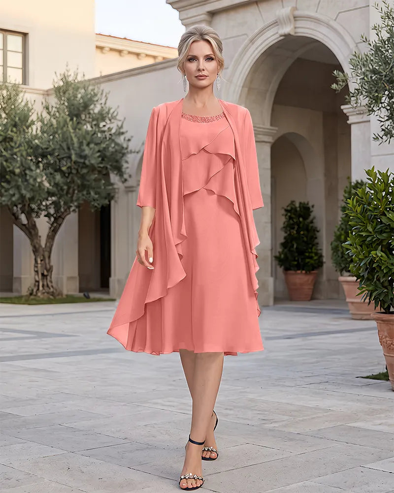 Two Piece Chiffon Mother of the Bride Dress with Beaded Neckline