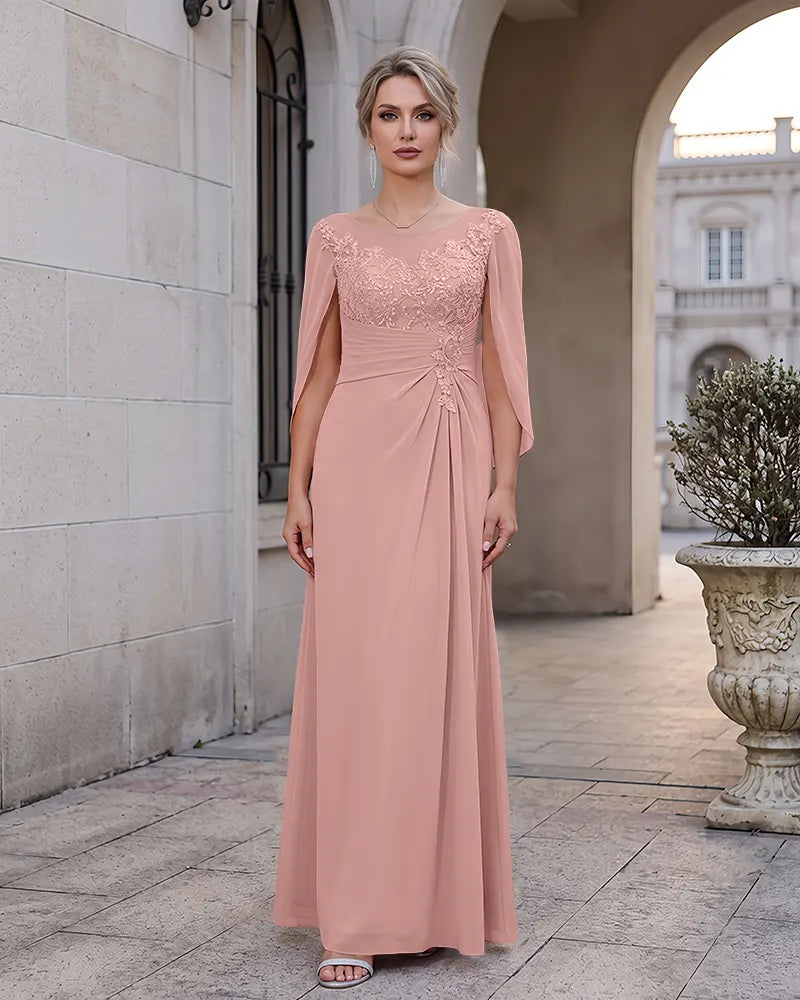 Cape Sleeve Mother of the Bride Dress with Lace Applique