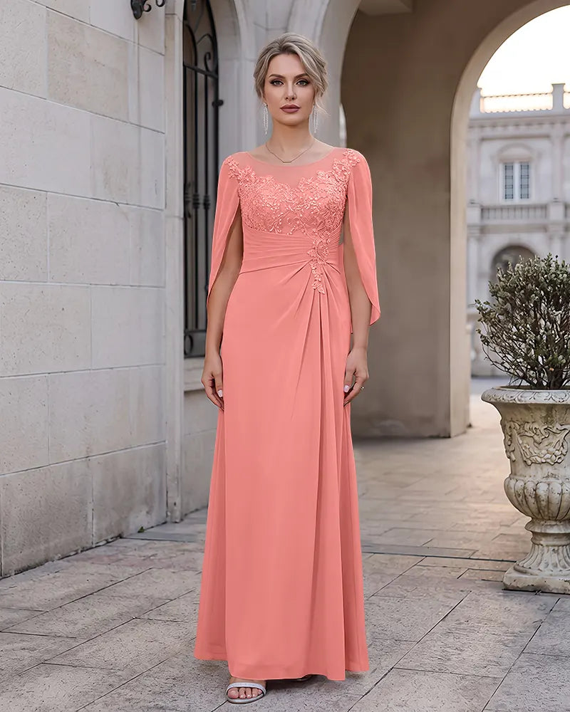 Cape Sleeve Mother of the Bride Dress with Lace Applique