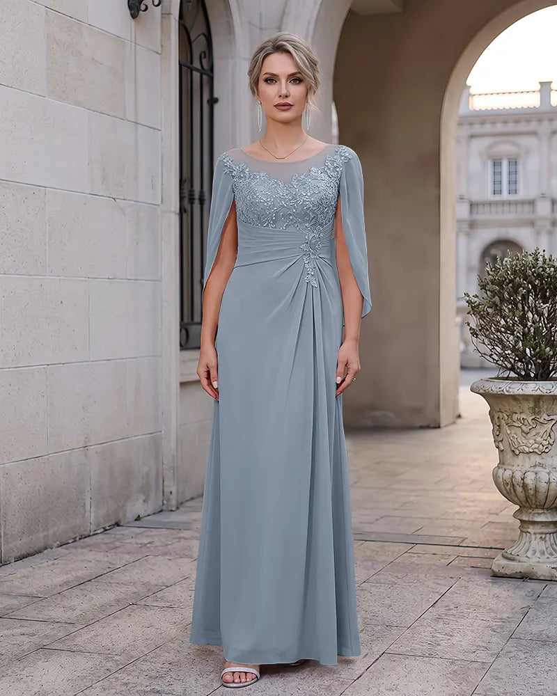 Cape Sleeve Mother of the Bride Dress with Lace Applique