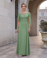 Cape Sleeve Mother of the Bride Dress with Lace Applique