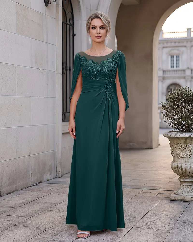 Cape Sleeve Mother of the Bride Dress with Lace Applique
