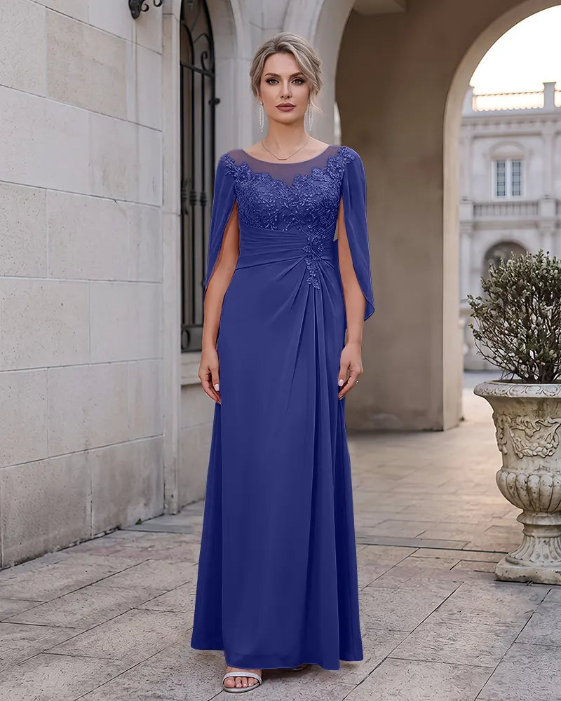 Cape Sleeve Mother of the Bride Dress with Lace Applique