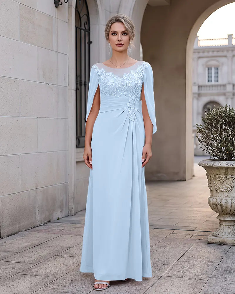 Cape Sleeve Mother of the Bride Dress with Lace Applique