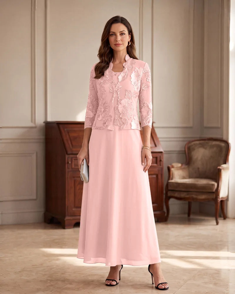 Two‑Piece Chiffon Mother of the Bride Dress with Lace Applique