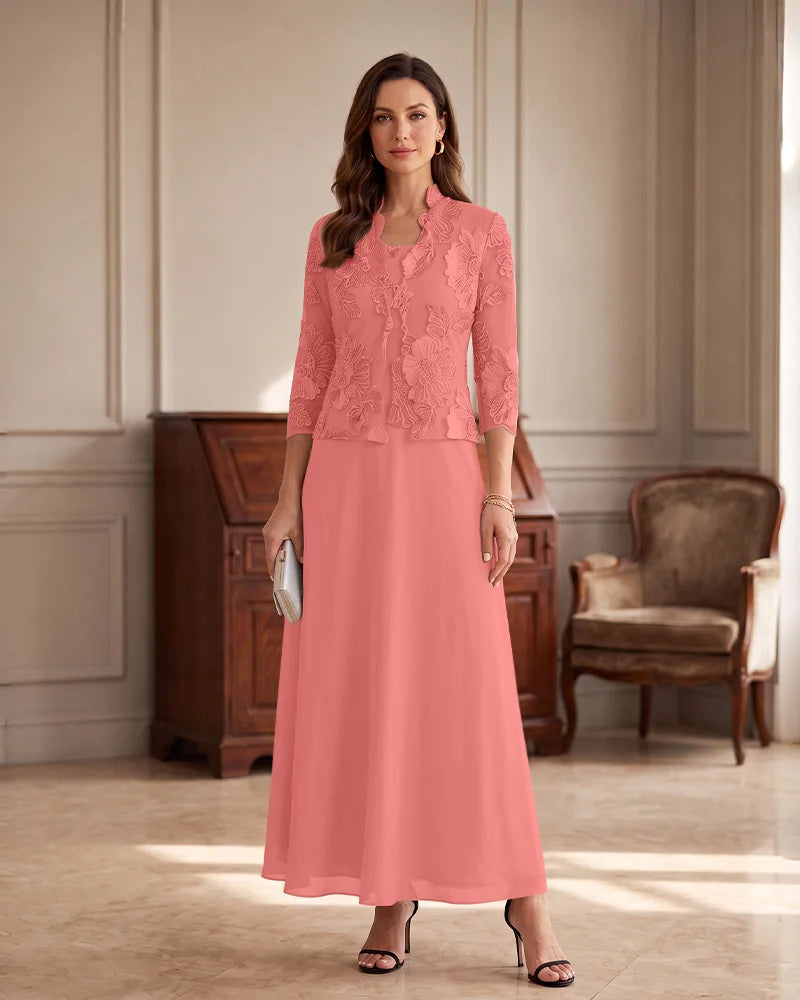 Two‑Piece Chiffon Mother of the Bride Dress with Lace Applique