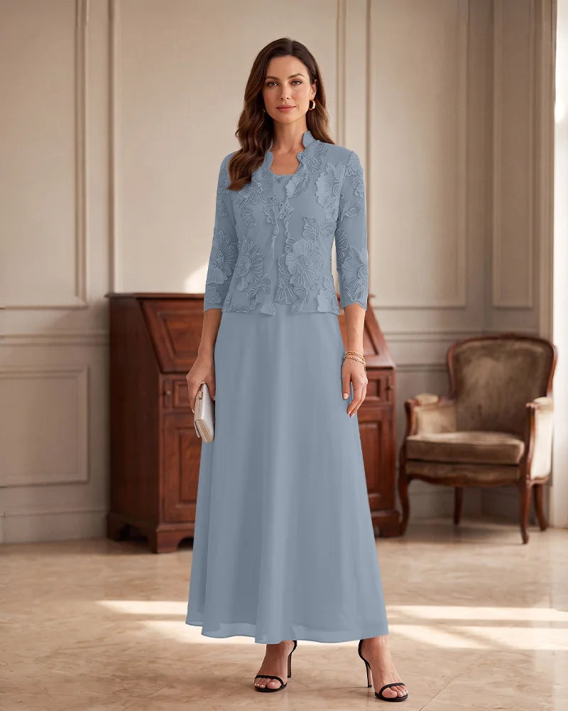 Two‑Piece Chiffon Mother of the Bride Dress with Lace Applique